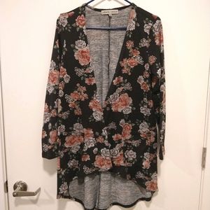 Long, black, floral cardigan